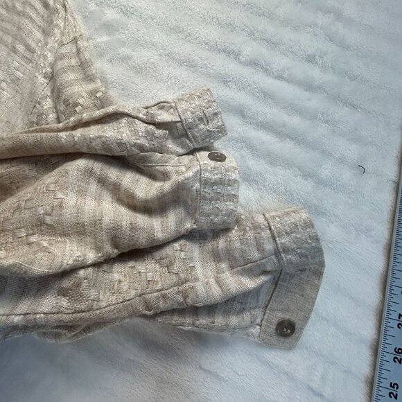 Positano Unisex XL Beige Woven Button-Up Long Sleeve Linen Cotton Lightweight - Picture 8 of 9